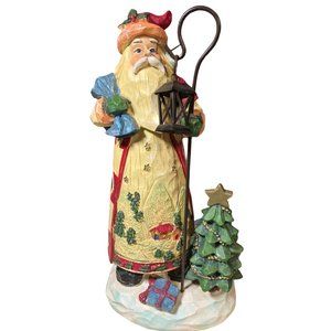 Santa Figurine 12.5 Inch Carved Wood Look